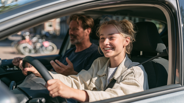 lachende-vrouw-met-rijinstructeur-in-auto